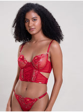 ROSE RED EMBROIDERED LONGLINE BRA THONG SET