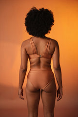 Golden Hour Ruched Bikini Set with High-Waist Bottoms