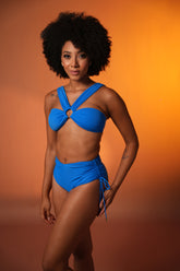 Ocean Blue Bikini Set with High-Waist Bottoms