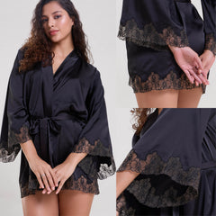 ELLA BLACK ROBE WITH EMBROIDERED SLEEVES