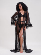 MIDNIGHT GLOW EMBELLISHED SHEER ROBE WITH BELT