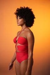 Cherry Ruched Halter Swimsuit
