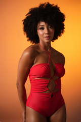 Cherry Ruched Halter Swimsuit