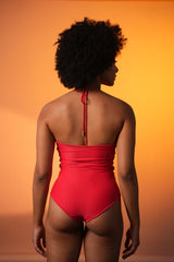 Cherry Ruched Halter Swimsuit