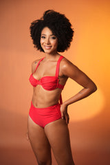 Cherry Underwired Bikini Set with High-Waist Bottoms