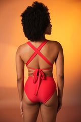 Cherry Underwired Bikini Set with High-Waist Bottoms