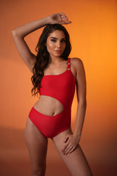 Cherry One-Shoulder Cutout Swimsuit