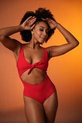 Cherry Knot-Front Swimsuit