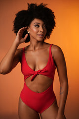Cherry Knot-Front Swimsuit