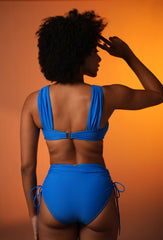 Ocean Blue Bikini Set with High-Waist Bottoms