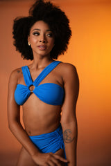 Ocean Blue Bikini Set with High-Waist Bottoms