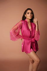 Pink Robe with Lace Sleeves