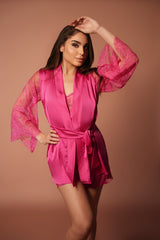 Pink Robe with Lace Sleeves