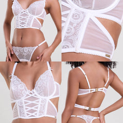 LILY WHITE EMBROIDERED THONG