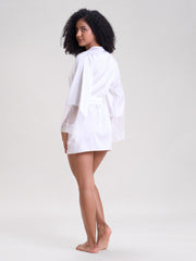 LILY WHITE ROBE WITH EMBROIDERED TULLE SLEEVES