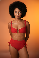 Red Ruched Bikini With High-Waist Bottoms