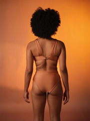 Golden Hour Ruched Bikini Set with High-Waist Bottoms