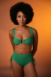 Green Ruched Bikini With High-Waist Bottoms