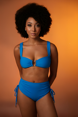 Ocean Blue Ruched Bikini With High-Waist Bottoms
