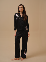 Sakura Black Hand Embellished Pyjama Set