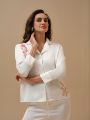 Sakura White Hand Embellished Pyjama set