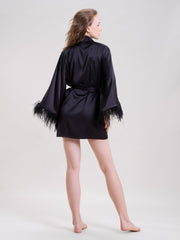 Midnight Black Robe with Feather Sleeves