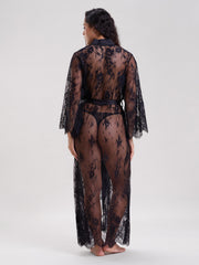 BLACK LACE LONG ROBE