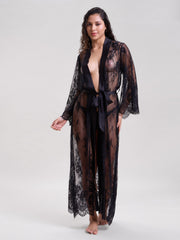 BLACK LACE LONG ROBE