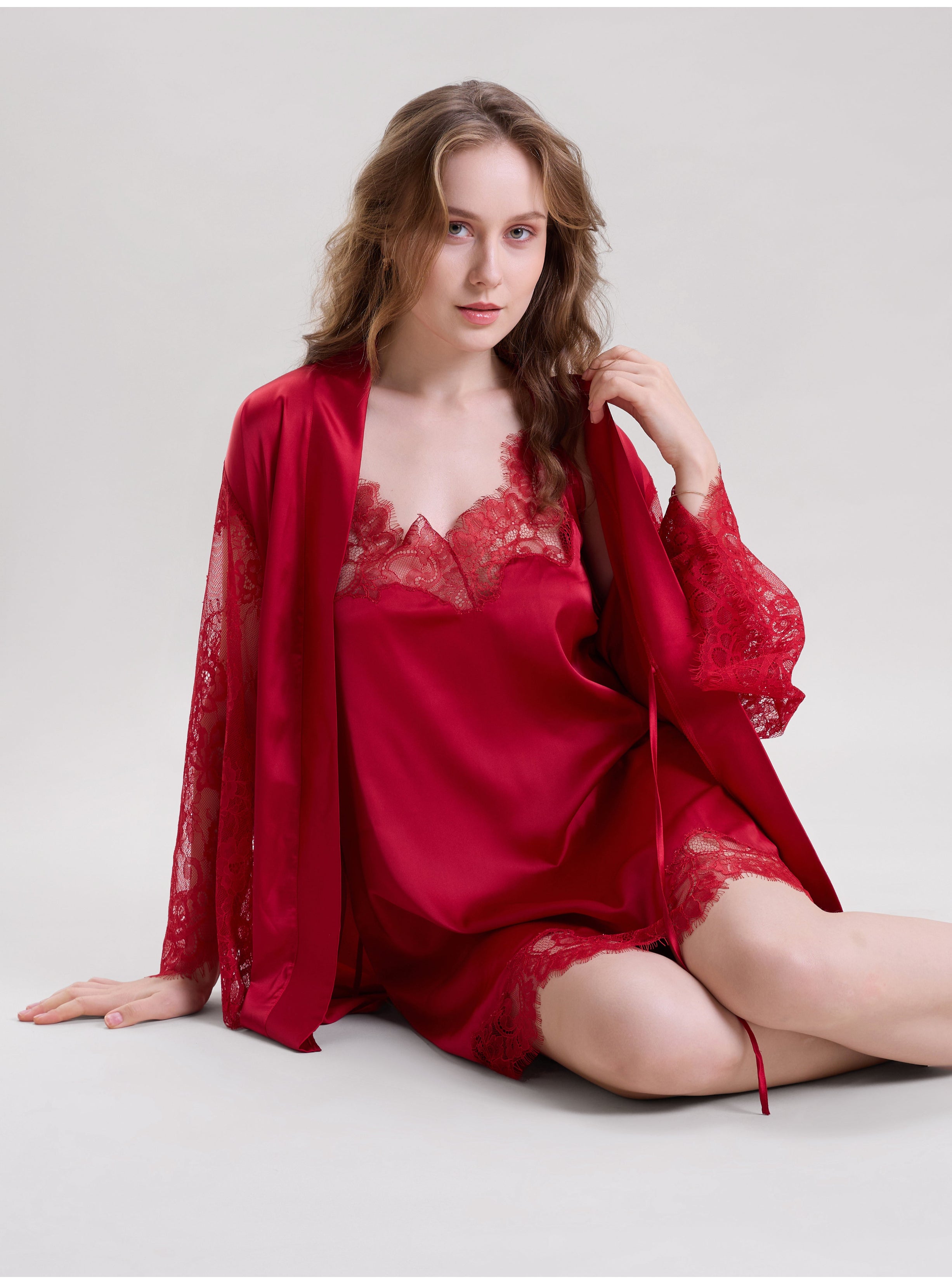 Red Lace Robe & Cami Dress Mysthelle Red Lace Robe & Cami Dress Mysthelle