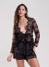 BLACK LACE SHRUG AND SHORTS