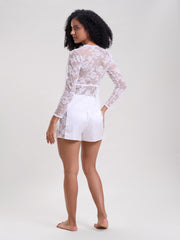 WHITE LACE SHRUG AND SHORTS