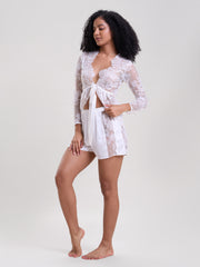 WHITE LACE SHRUG AND SHORTS