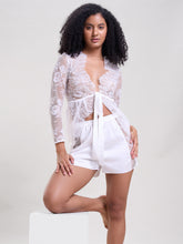 WHITE LACE SHRUG AND SHORTS