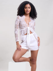 WHITE LACE SHRUG AND SHORTS