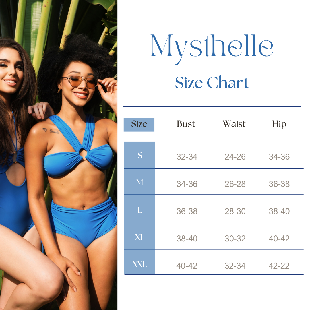 Golden Hour Ruched Bikini Set with High-Waist Bottoms Size Chart