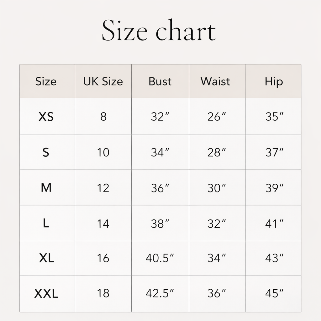 BRONZE LACE DRESS Size Chart