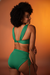 Green Ruched Bikini With High-Waist Bottoms