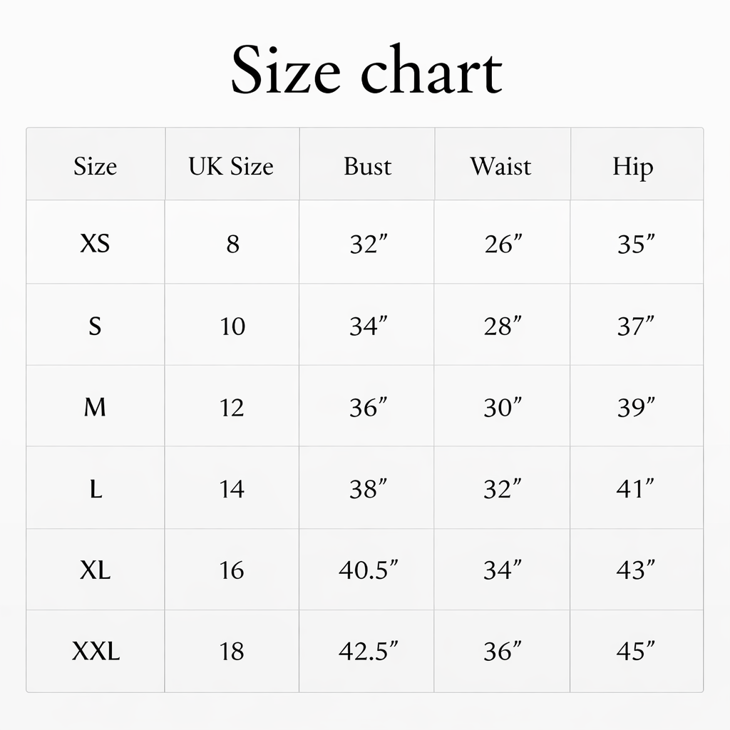 BRONZE CAMI TOP AND SHORTS Size Chart
