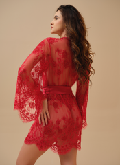 Rosa Red Hand Embellished Lace robe