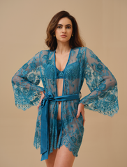 Primrose Teal Hand Embellished Lace Robe