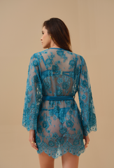 Primrose Teal Hand Embellished Lace Robe
