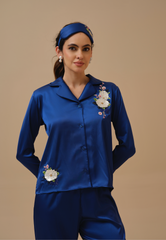 Magnolia Blue Hand Embellished Pyjama set