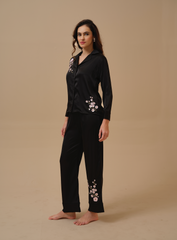 Sakura Black Hand Embellished Pyjama Set