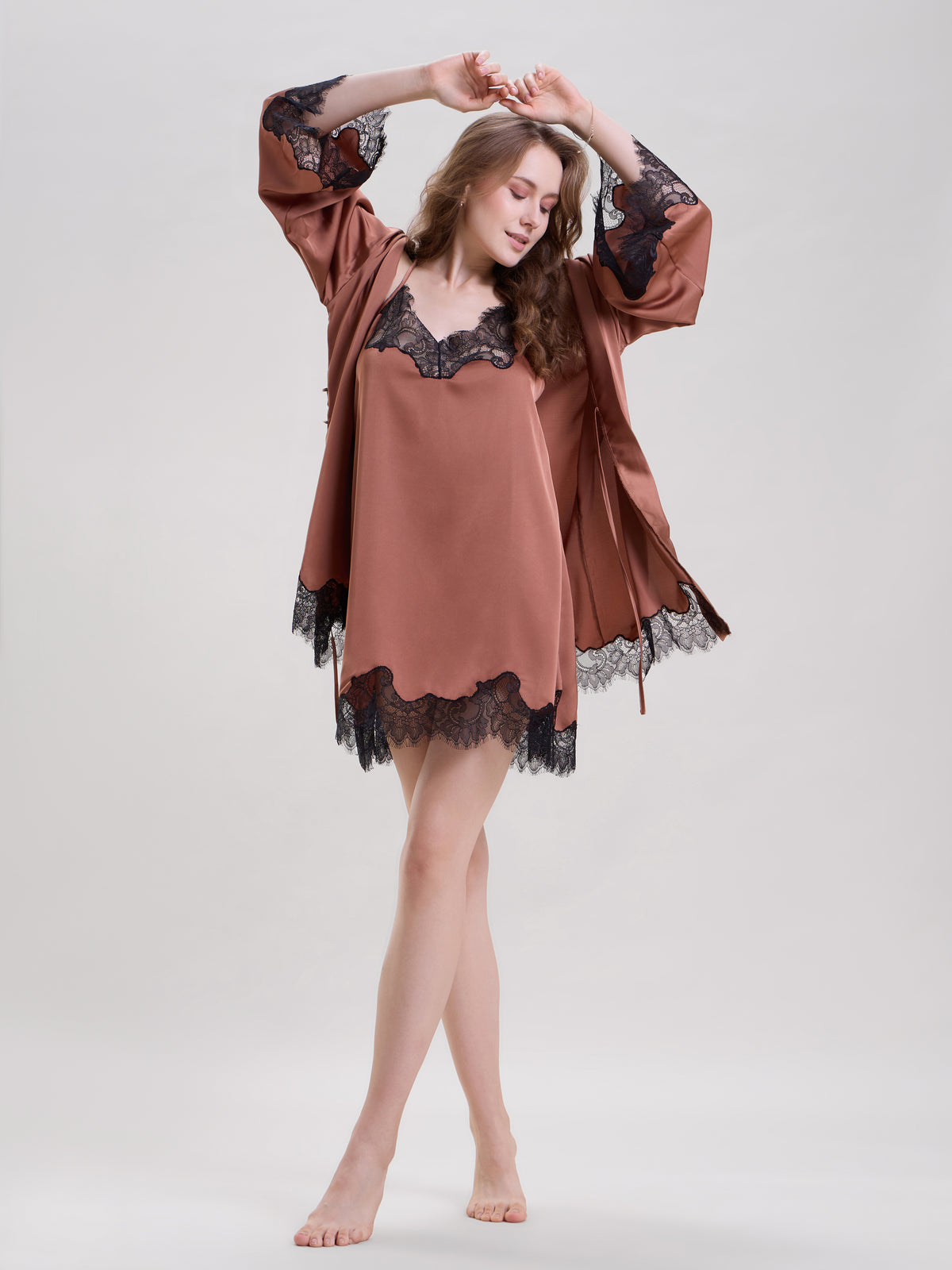 Bronze Lace Robe with Cami Dress