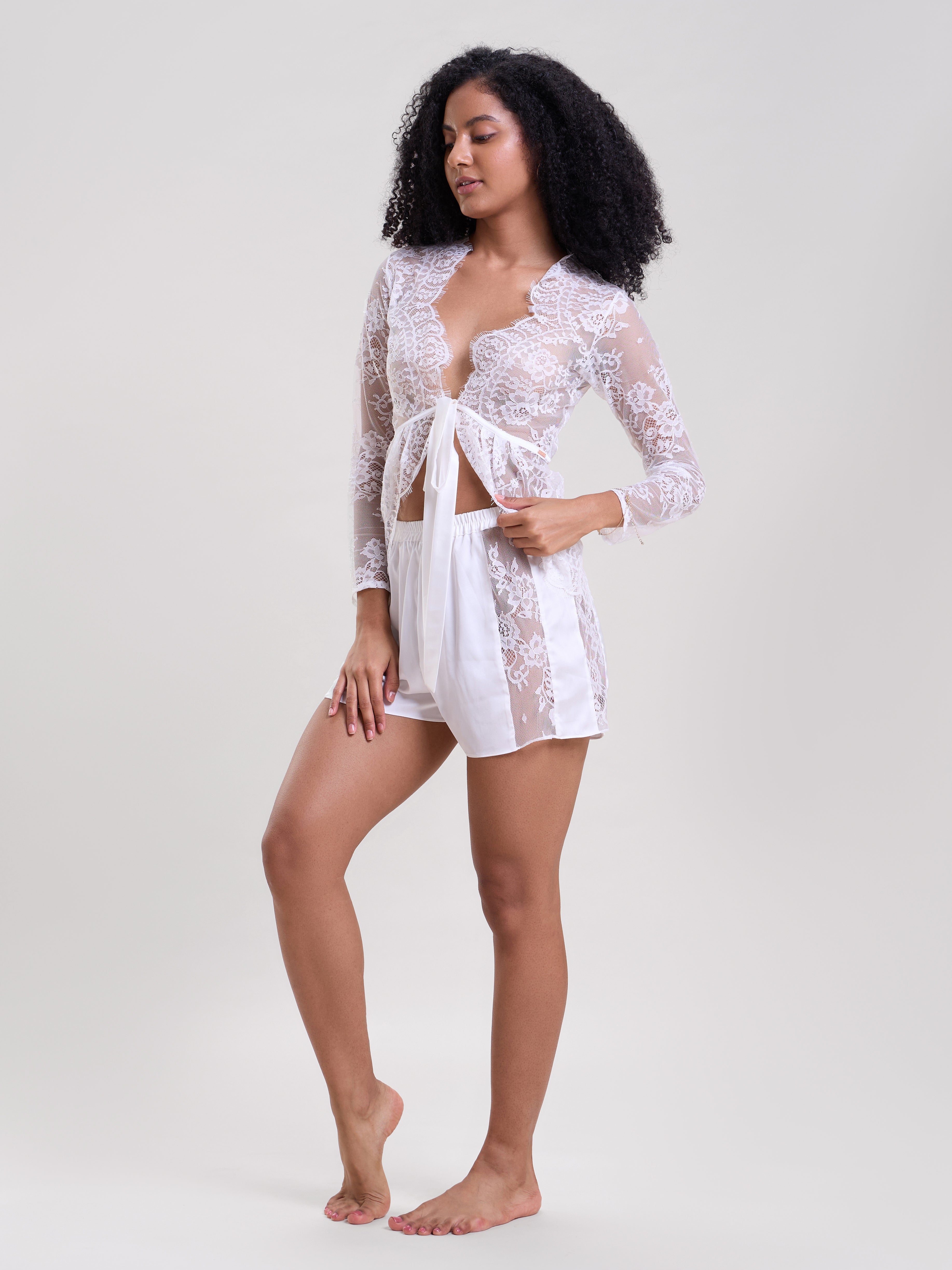 white lace shrug for dresses Daring Diva Women's Lace Shrug Bolero Satin Panel Crop Cardigans M White, Size: Medium
